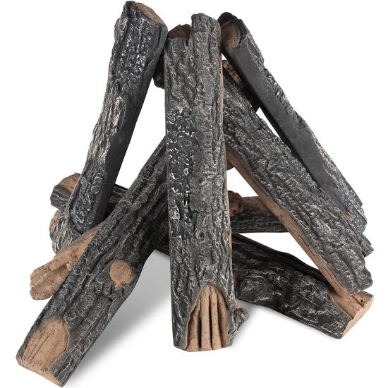 Set 8 lemne ceramice semineu, rezistente la temperaturi inalte 1000 °C, aspect stejar
