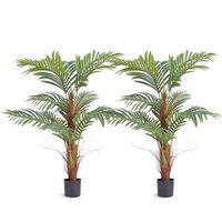 Set 2 Palmieri artificiali, Dimensiuni 800 x 800 x 1219 mm, Verde/Maro, PE si Inox