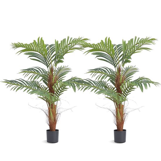 Set 2 Palmieri artificiali, Dimensiuni 800 x 800 x 1219 mm, Verde/Maro, PE si Inox