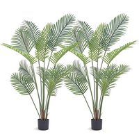 Set 2 Palmieri artificiali, Inaltime 1.5 m, Verde/Maro, PE si Inox