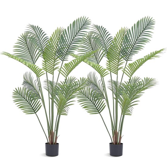 Set 2 Palmieri artificiali, Inaltime 1.5 m, Verde/Maro, PE si Inox