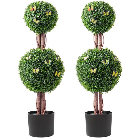 Set 2 plante artificiale, Inaltime 91.4 cm, Verde/Maro, PE si Otel carbon, protectie anti-inclinare