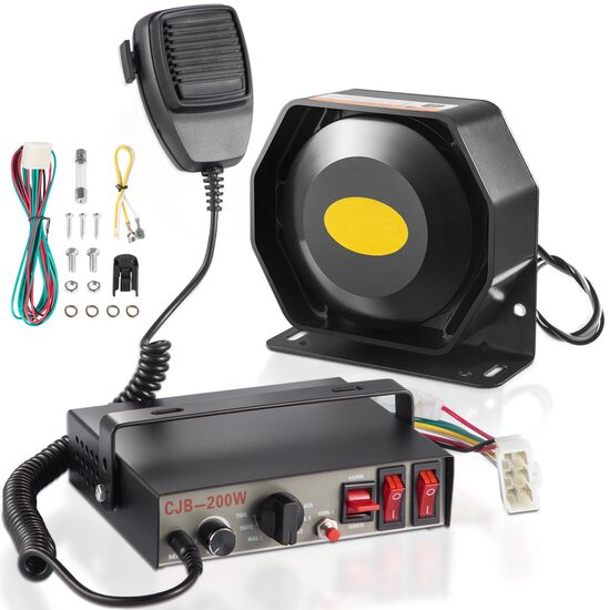 Kit alarma cu microfon pentru auto, 200 W, 125 dB, 9 x tonuri, 12 V DC, difuzor PA