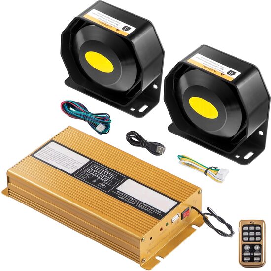 Kit alarma cu microfon pentru auto, 400 W, 135 dB, 8 x tonuri, 12 V DC, 2 x difuzor PA