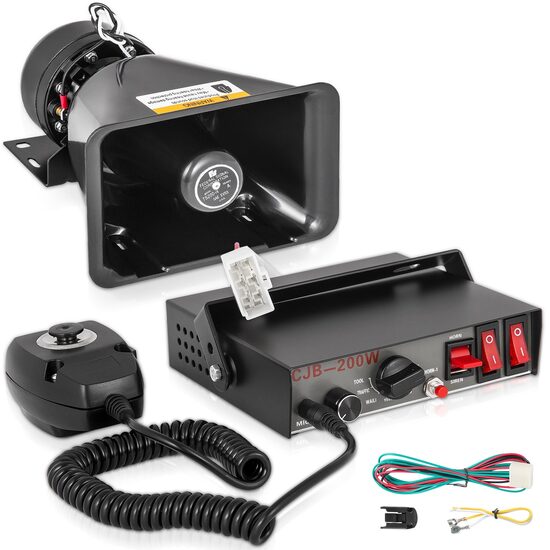 Kit alarma cu microfon pentru auto, 200 W, 125 dB, 7 x tonuri, 12 V DC, 1 x difuzor PA