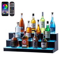 Suport bauturi cu 3 trepte, Iluminare led RGB, Telecomanda si App, Alimentare retea sau Power Bank, 762x300x250 mm, Portabil, Acril