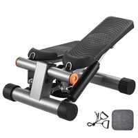 Stepper cu corzi, Pedale Antiderapante, Intensitate Reglabila, Display LCD, sarcina 150 Kg, Negru, Covoras, Telescoape hidraulice 