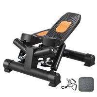 Stepper hidraulic cu corzi, Pedale Antiderapante, LCD timp, calorii si distanta, sarcina 150 Kg, Negru, Covoras 