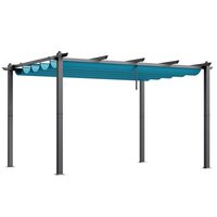 Pavilion cu acoperis retractabil, 2.96 x 3.95 x 2.3 m, impermeabilizare superioara si protectie solara UV50+, Aluminiu/Poliester