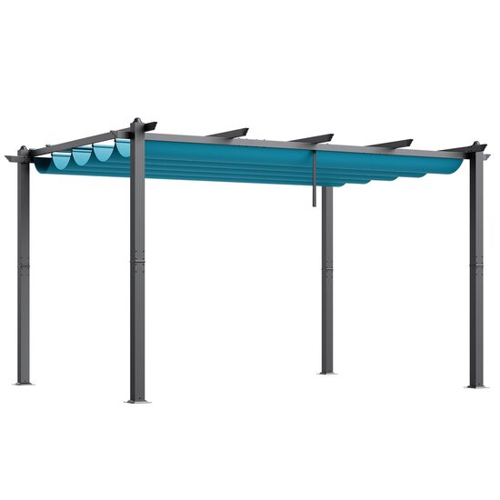 Pavilion cu acoperis retractabil, 2.96 x 3.95 x 2.3 m, impermeabilizare superioara si protectie solara UV50+, Aluminiu/Poliester
