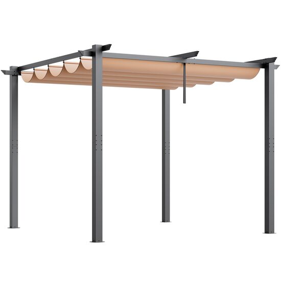 Pavilion cu acoperis retractabil, 3 x 3 x 2.3 m, impermeabilizare superioara si protectie solara UV50+, Aluminiu/Poliester, Bej