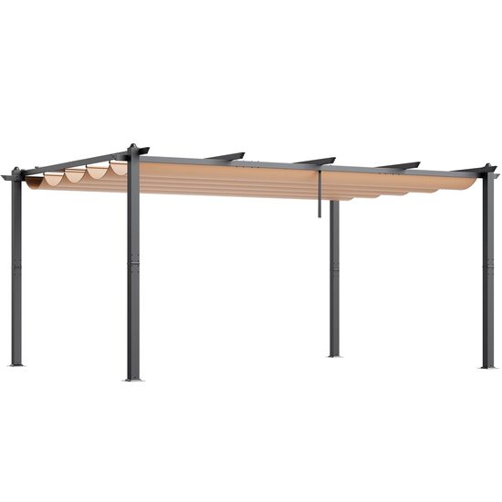 Pavilion cu acoperis retractabil, 3.6 x 4.86 x 2.3 m, impermeabilizare superioara si protectie solara UV50+, Aluminiu/Poliester, Bej