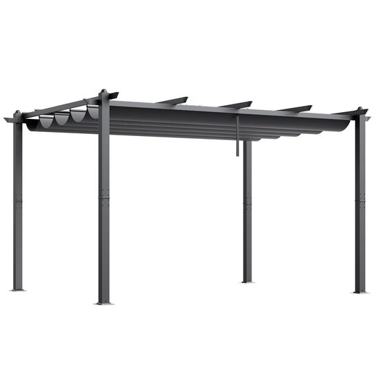 Pavilion cu acoperis retractabil, 2.96 x 3.95 x 2.3 m, impermeabilizare superioara si protectie solara UV50+, Aluminiu/Poliester, Gri