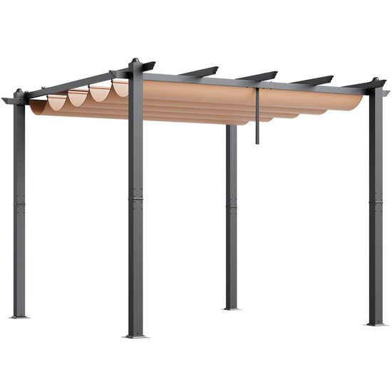 Pavilion cu acoperis retractabil, 2.97 x 2.97 x 2.3 m, impermeabilizare superioara, protectie solara UV50+, Aluminiu/Poliester, Bej