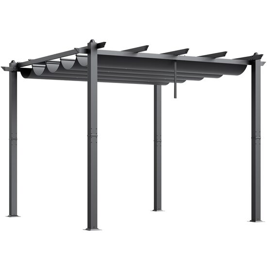 Pavilion cu acoperis retractabil, 2.97 x 2.97 x 2.3 m, impermeabilizare superioara, protectie solara UV50+, Aluminiu/Poliester, Gri