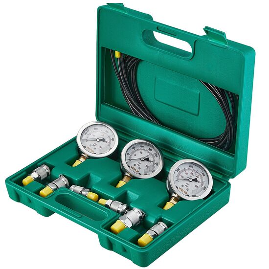 Set pentru testarea presiunii hidraulice 250/400/600 bar, 3 manometre, 6 cuplaje, 3 furtunuri 1.6 m, Otel Inoxidabil