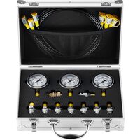 Set pentru testarea presiunii hidraulice 250/400/600 bar, 3 manometre, 9 cuplaje G1/8, G1/4, G3/8, M10/1, M10/1.25, M14/1.5, UNF7/16-20, UNF9/16-18 și conector rapid