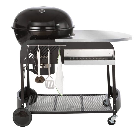 Gratar portabil cu capac si termometru, 4 x roti, 109x79x101 cm, collector cenusa, masa lucru, sertar