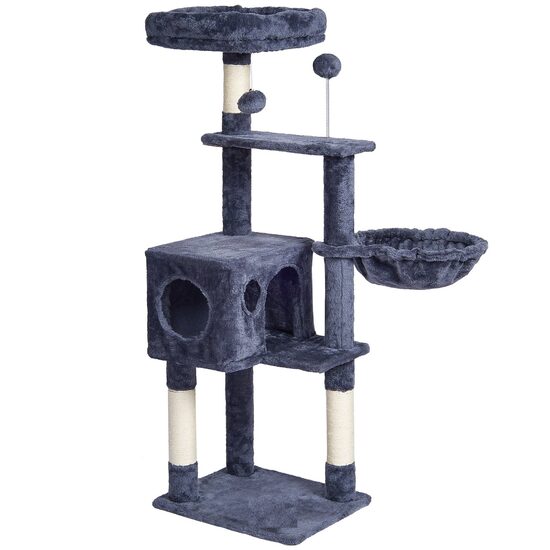 Ansamblu de joaca pentru pisici, 5 etaje, 40x32x115 cm, Plus, Gri, Compartimente Relaxare