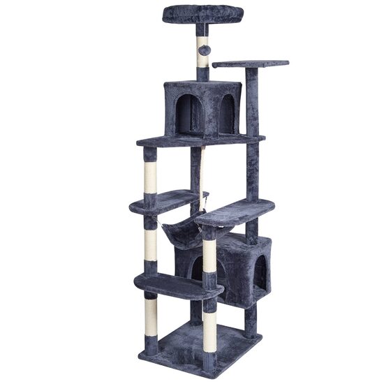 Ansamblu de joaca pentru pisici, 72×70×183 cm, Plus, Gri, Compartimente Relaxare, 9 etaje