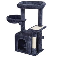 Ansamblu de joaca pentru pisici, 40x30x80 cm, Plus, Gri inchis, Compartimente Relaxare, 4 etaje, stalp pentru zgariat