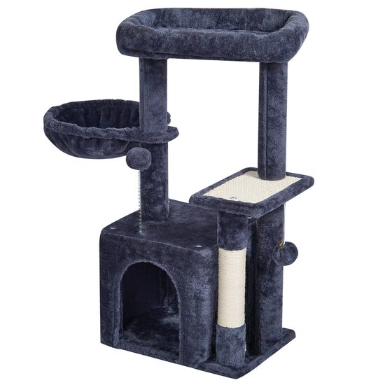 Ansamblu de joaca pentru pisici, 40x30x80 cm, Plus, Gri inchis, Compartimente Relaxare, 4 etaje, stalp pentru zgariat