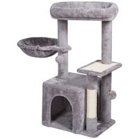 Ansamblu de joaca pentru pisici, 40x30x80 cm, Plus, Gri deschis, Compartimente Relaxare, 4 etaje, stalp pentru zgariat
