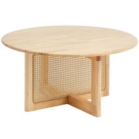 Masuta de cafea, Lemn/Ratan PE, Rotunda, 850 x 850 x 420 mm, Maro Nuc