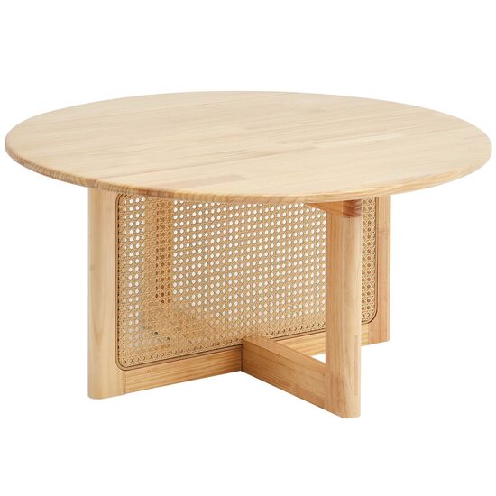 Masuta de cafea, Lemn/Ratan PE, Rotunda, 850 x 850 x 420 mm, Maro Nuc