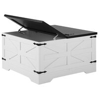 Masuta de cafea Vintage Farm, Spatiu depozitare, Lemn, Patrat, 800 x 800 x 458 mm, Balamale metal, Alb/Negru