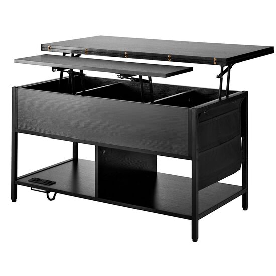 Masuta de cafea Lift Top, 2 in 1 Desktop birou Extensibil, 1000 x 500 x 552 mm, Lumina ambientala, prize incorporata, 2 x USB