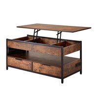 Masuta de cafea Lift Top, 2 in 1 Desktop birou Extensibil, 1000 x 498 x 480 mm, Maro, Lumina ambientala, 2 x 3 prize, 2 x porturi USB, buzunare depozitare