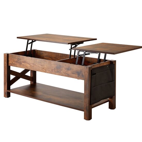 Masuta de cafea Lift Top, 2 in 1 Desktop birou Extensibil in 2 parti, 1200 x 500 x 500 mm, Maro, buzunare depozitare