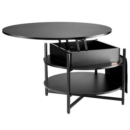 Masuta de cafea Lift Top, 2 in 1 Desktop birou Extensibil, Rotund 900 x 510 mm, Negru, buzunare depozitare