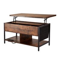 Masuta de cafea Lift Top, 2 in 1 Desktop birou Extensibil in 2 parti, 1000 x 500 x 552 mm, Maro, buzunare depozitare, Lumina ambientala, 2 prize, 2 porturi USB