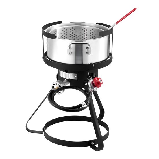 Friteuza multifunctionala cu arzator pe gaz, Rotunda, Capacitate 9.35 l, dimensiune 540×758 mm, Termometru