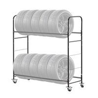 Suport mobil pentru 12 anvelope, 4 x roti, 1585 x 570 x 1520 mm, max 180 kg, 2 rafturi cu inaltime ajustabila, Otel, Husa