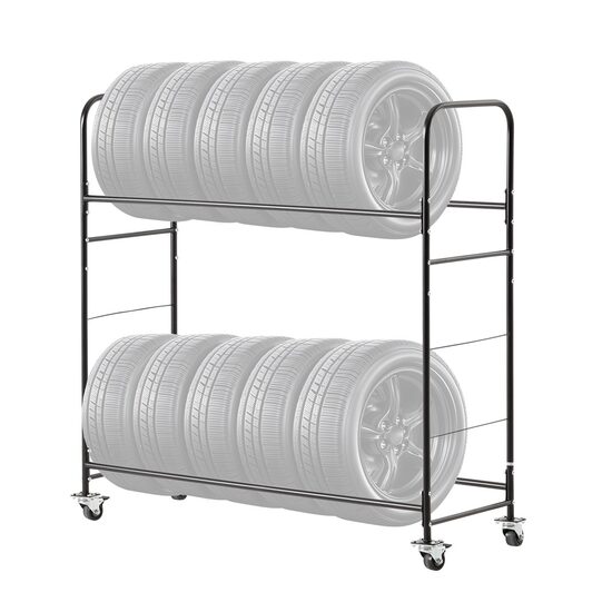 Suport mobil pentru 12 anvelope, 4 x roti, 1585 x 570 x 1520 mm, max 180 kg, 2 rafturi cu inaltime ajustabila, Otel, Husa