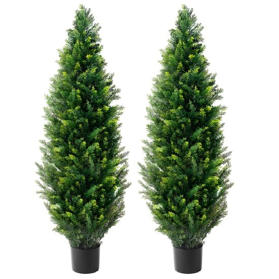 Set 2 plante artificiale Cedru, Inaltime 121.9 cm, Verde, PE si Otel carbon, protectie UV
