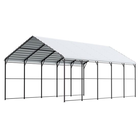 Copertina auto carport, 4x8x3.15 m, cadru si acoperis otel galvanizat, prelata laterala, 12 stalpi