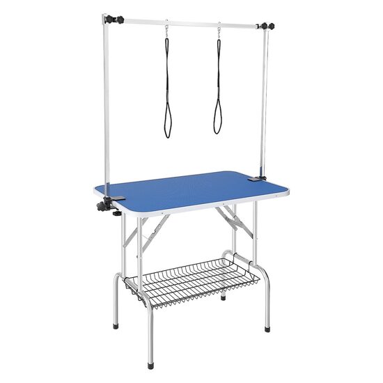 Masa toaletaj pentru animale cu talie mica/medie, Max 150 kg, 914.4 x 609.6 mm, Otel Inoxidabil, Pliabila, Brat cu 2 x lesa