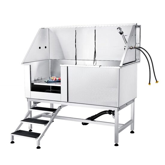 Cada pentru animale de companie, Inox, Accesorii complete dus, baterie, Scara, max 200 kg, 1500x1500x700 mm, deschidere usa stanga