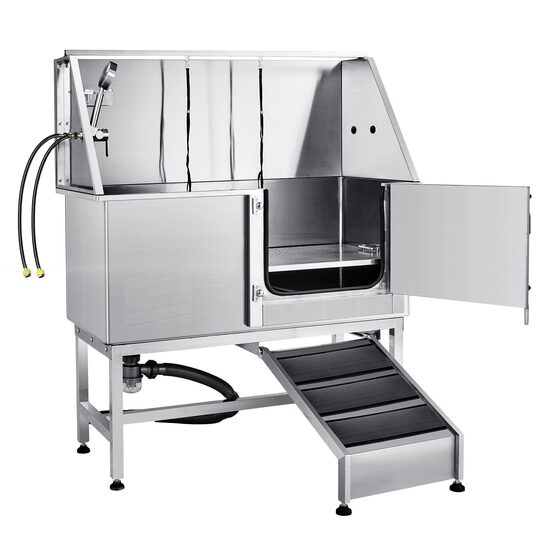 Cada pentru animale de companie All-in-One, Inox, Accesorii complete dus, baterie, Rampa, max 150 kg, 1270x1510x580 mm, deschidere usa pe dreapta