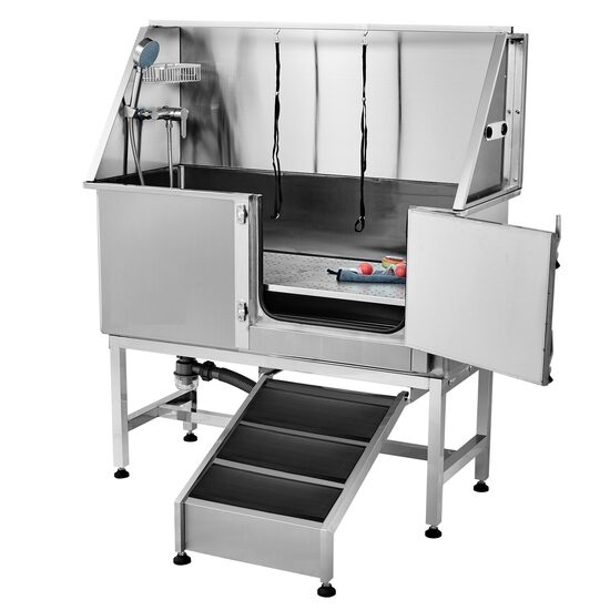 Cada pentru animale de companie All-in-One, Inox, Accesorii complete dus, baterie, Rampa, max 200 kg, 1500x1500x700 mm, deschidere usa pe dreapta