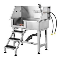 Cada pentru animale de companie All-in-One, Inox, Accesorii complete dus, baterie, Scara 3 trepte, max 100 kg, 870x1020x488 mm, deschidere usa pe stanga