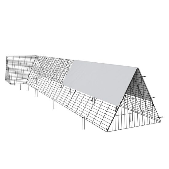 Cotet pentru pasari si animale mici tip Tunel, 400x100x61.5 cm, Acoperis drept, Otel galvanizat, Copertina PE, Portabil, Tarusi fixare