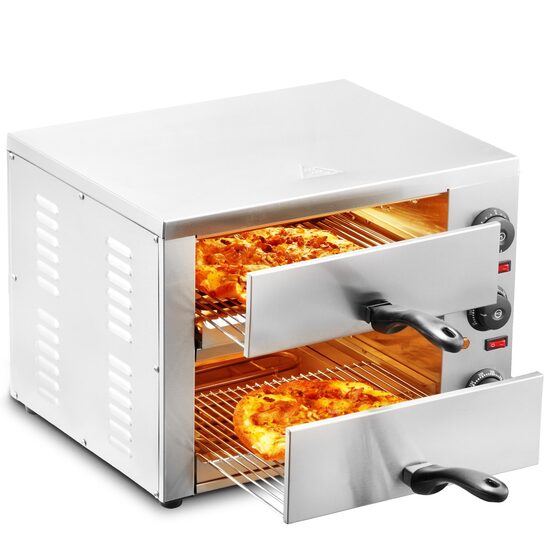 Cuptor electric profesional pentru Pizza cu diametru de 305mm , Inox, 1800 W, 2 x Etaje, Temperatura reglabila 50-350 ° C, Timp reglabil