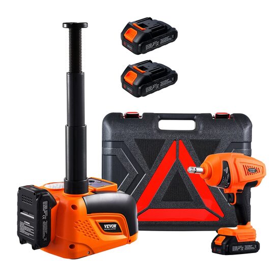 Kit cric electric cu acumulator, Inaltime ridicare 160-450 mm, Telecomanda, Masina insurubat/desurubat 400 Nm, Max 5 Tone, Triunghi reflectorizant, Lanterna