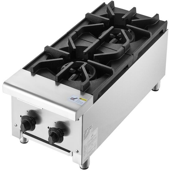 Aragaz profesional cu gaz, 2 Arzatoare, Inox si Fonta, 14 kW, dimensiune 305 x 770 x 335 mm