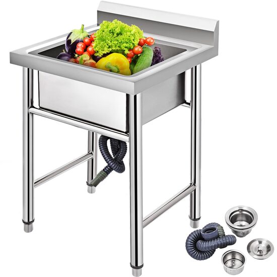 Chiuveta comerciala Inox, 1 x cuva, Protectie anti-stropire, capacitate cuva 44.45 x 41.91 x 25.4 cm, grosime 1 mm, picioare ajustabile